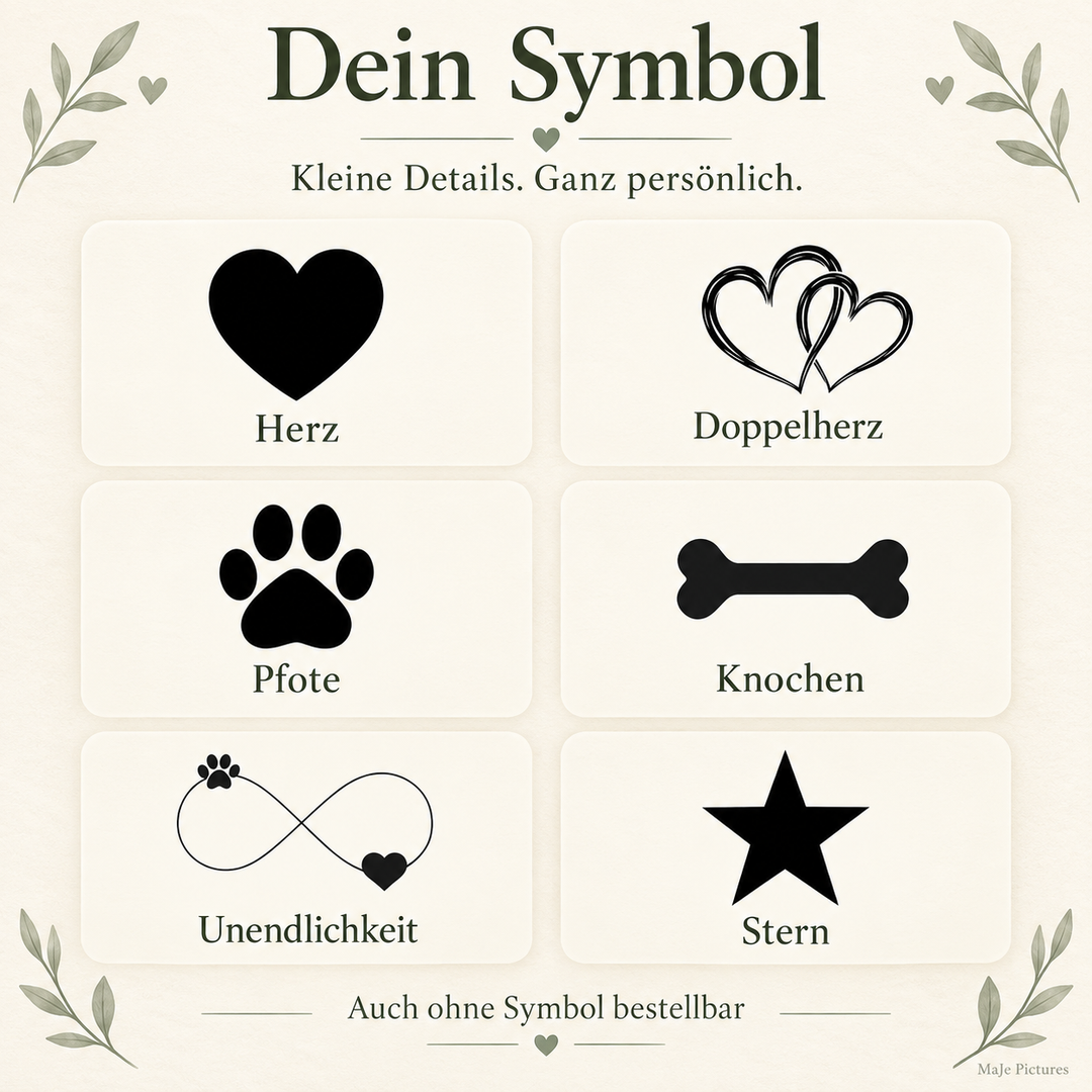 Sechs wählbare Gravursymbole mit Beschriftung