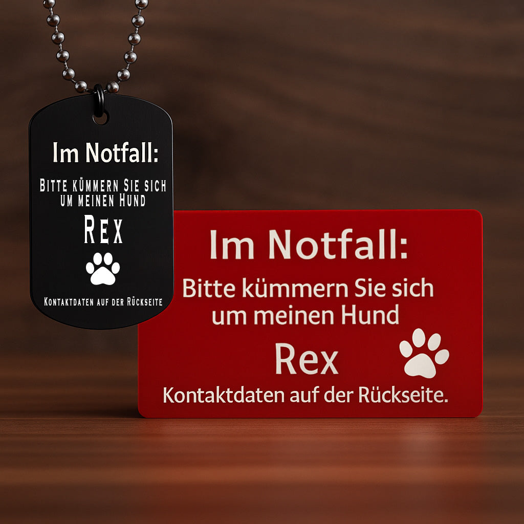 SOS Hundemarke mit Notfallkarte - ID Tag für Hund oder Katze