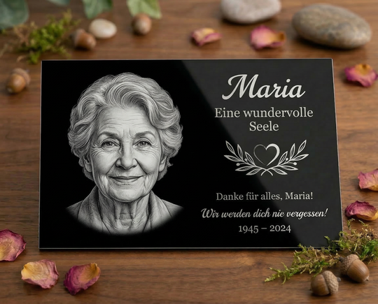 Personalized memorial plaque with photo, aluminum composite grave marker