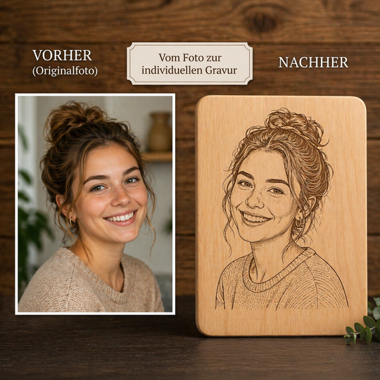 Line Art Wood Engraving from your photo Bamboo or Beech Breakfast Board Personalized Gift for Pets, Couples, Family Photo on Wood
