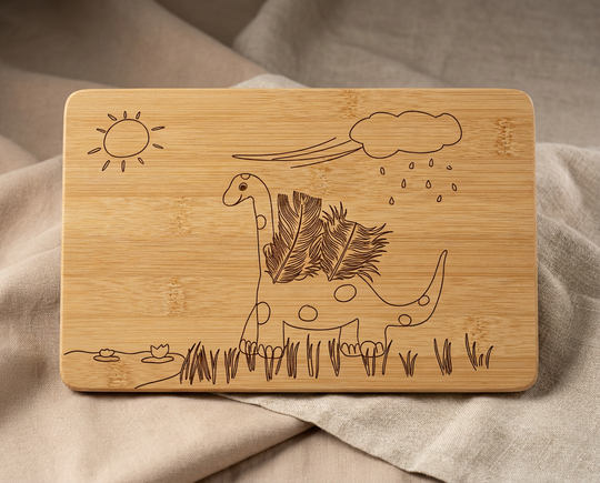 Die Kunst deines Kindes graviert auf Holz - Persönliches Frühstücksbrett Geschenk von Kindern