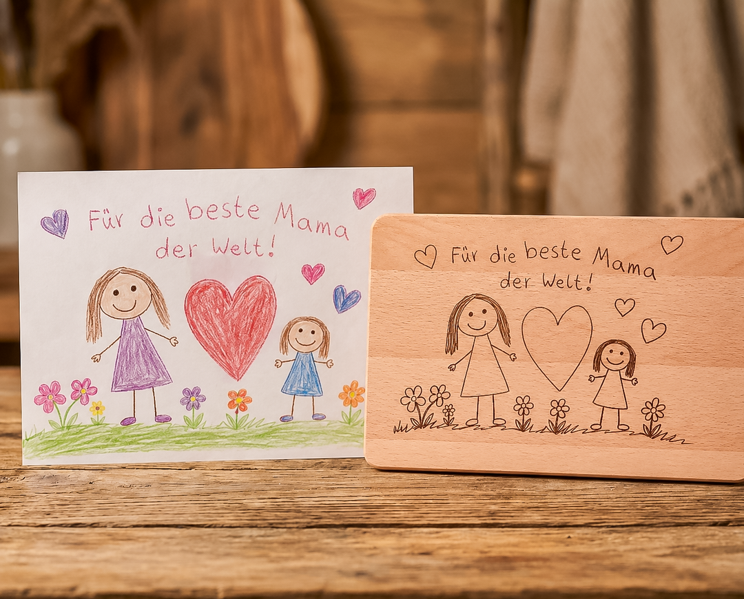 Die Kunst deines Kindes graviert auf Holz - Persönliches Frühstücksbrett Geschenk von Kindern