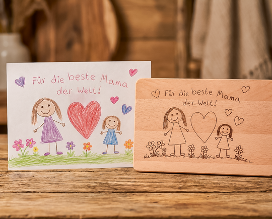 Die Kunst deines Kindes graviert auf Holz - Persönliches Frühstücksbrett Geschenk von Kindern