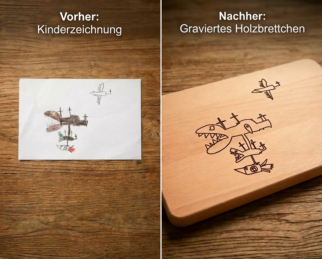 Die Kunst deines Kindes graviert auf Holz - Persönliches Frühstücksbrett Geschenk von Kindern