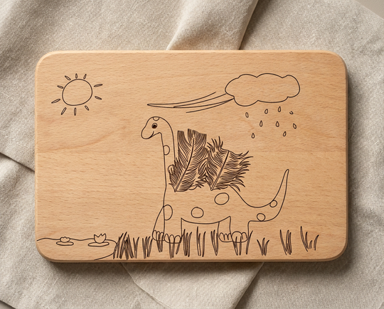 Die Kunst deines Kindes graviert auf Holz - Persönliches Frühstücksbrett Geschenk von Kindern