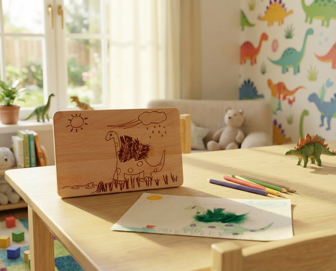 Die Kunst deines Kindes graviert auf Holz - Persönliches Frühstücksbrett Geschenk von Kindern