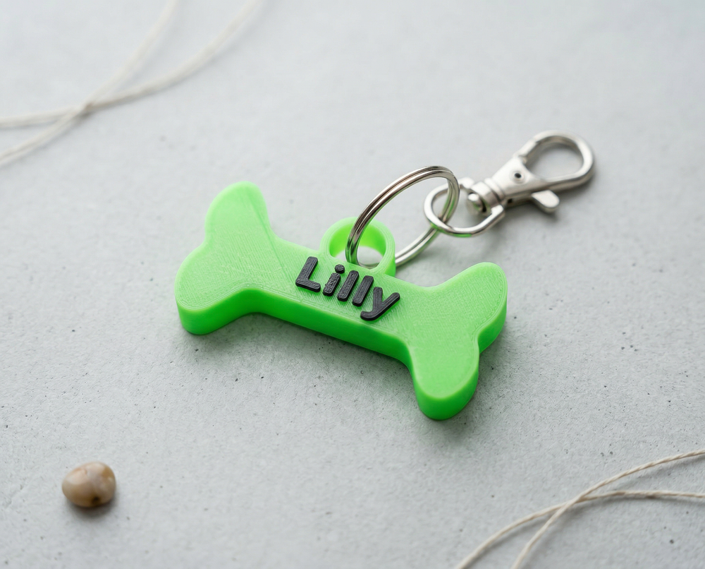 Leuchtende Hundemarke in Knochenform mit Name