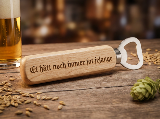 Holz Flaschenöffner mit Gravur - Kölsche Sprüche