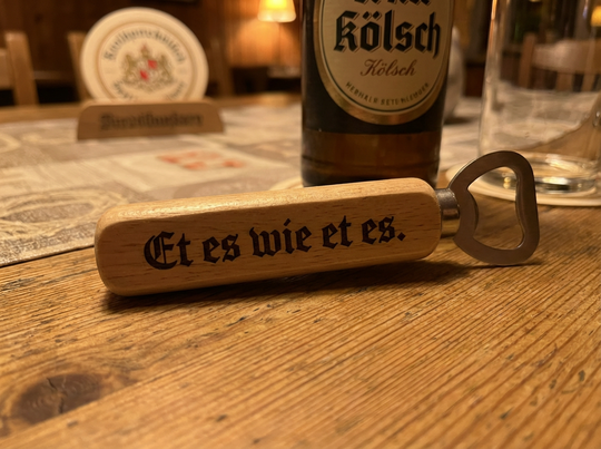 Holz Flaschenöffner mit Gravur - Kölsche Sprüche