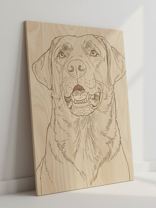 Line Art Holzgravur aus deinem Foto Bambus oder Buche Frühstücksbrett personalisiertes Geschenk für Haustier, Paare Familie Foto auf Holz