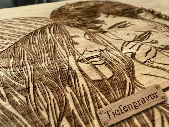 Line Art Holzgravur aus deinem Foto Bambus oder Buche Frühstücksbrett personalisiertes Geschenk für Haustier, Paare Familie Foto auf Holz