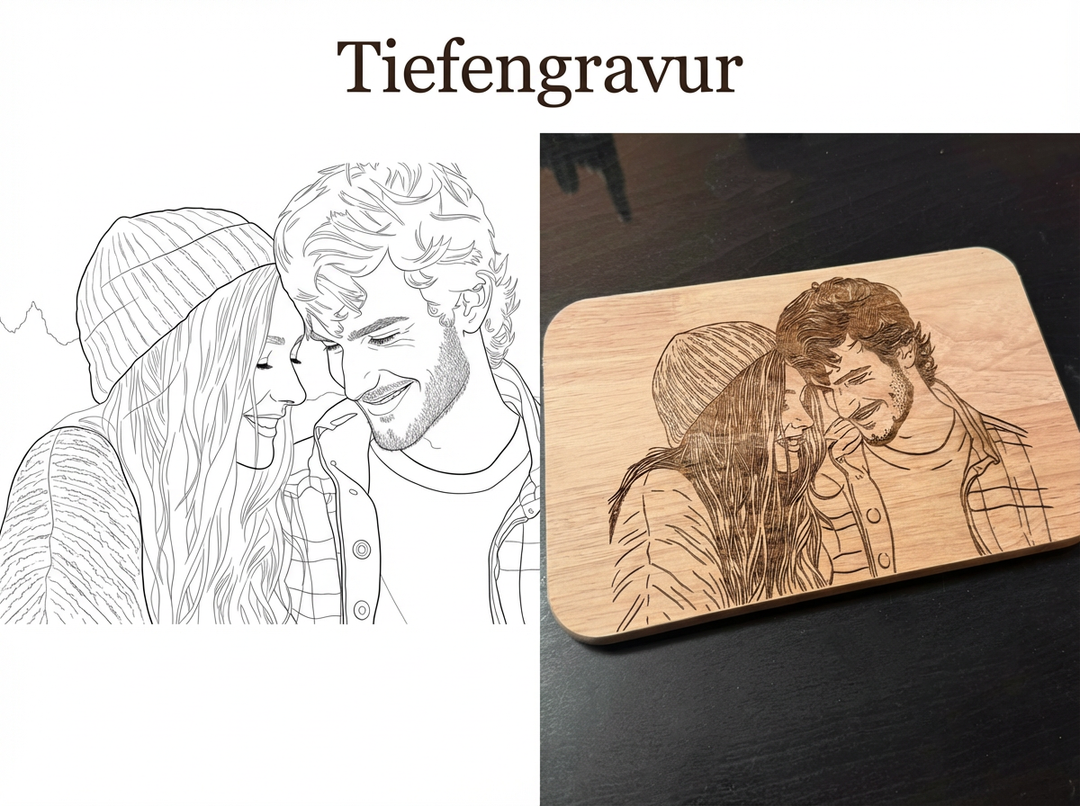 Line Art Holzgravur aus deinem Foto Bambus oder Buche Frühstücksbrett personalisiertes Geschenk für Haustier, Paare Familie Foto auf Holz