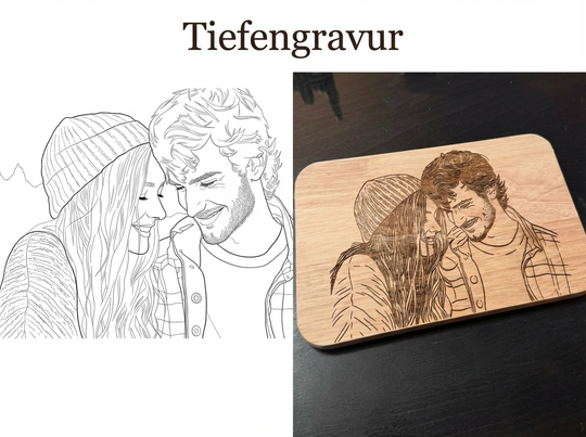 Line Art Holzgravur aus deinem Foto Bambus oder Buche Frühstücksbrett personalisiertes Geschenk für Haustier, Paare Familie Foto auf Holz