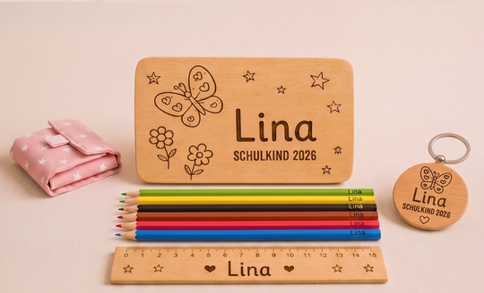 Personalisiertes Einschulungsset mit Buche-Frühstücksbrett