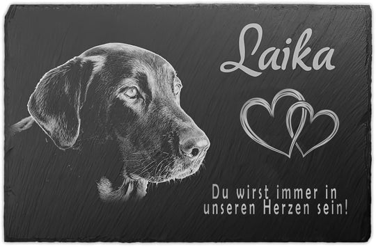 Gedenktafel aus Schiefer mit Gravur - Personalisiertes Grabmal Hund und Katze, wetterfeste Trauerplatte mit Foto & Text für Haustiere