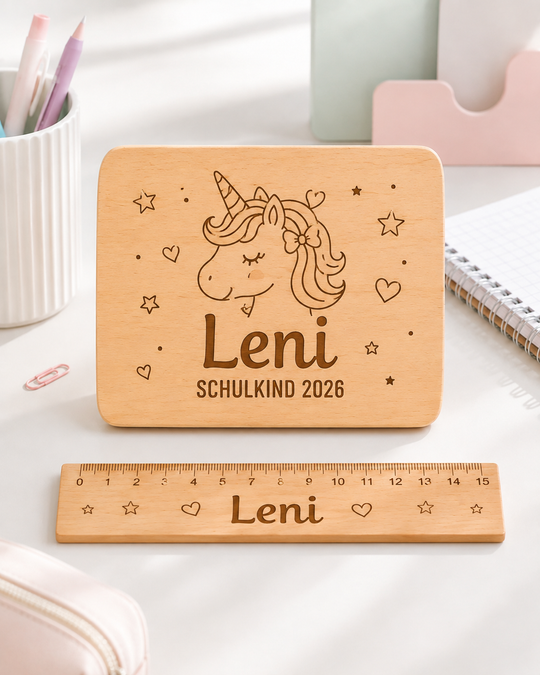 Personalisiertes Einschulungsset mit Buche-Frühstücksbrett