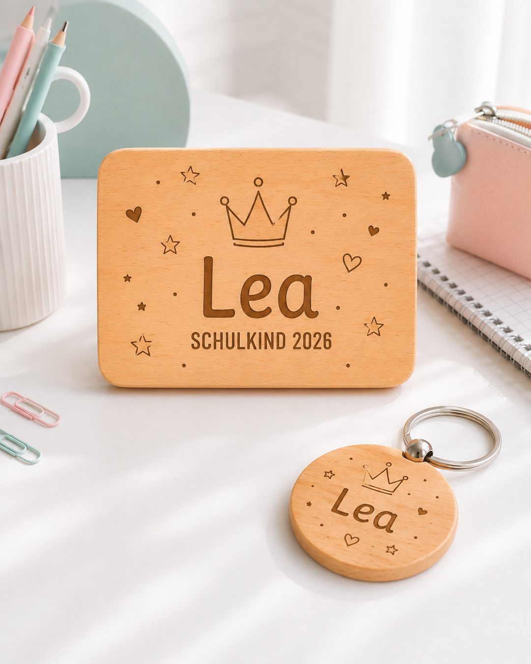 Personalisiertes Einschulungsset mit Buche-Frühstücksbrett