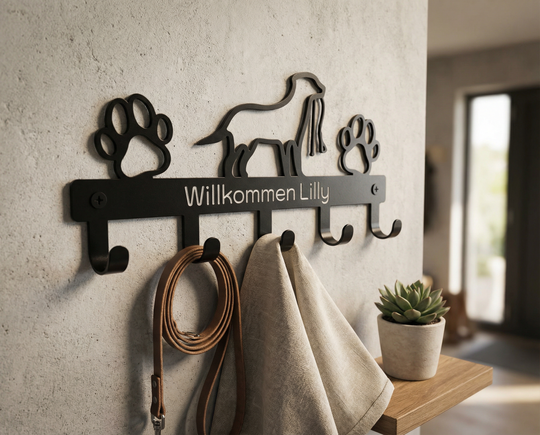 Dog coat rack with name