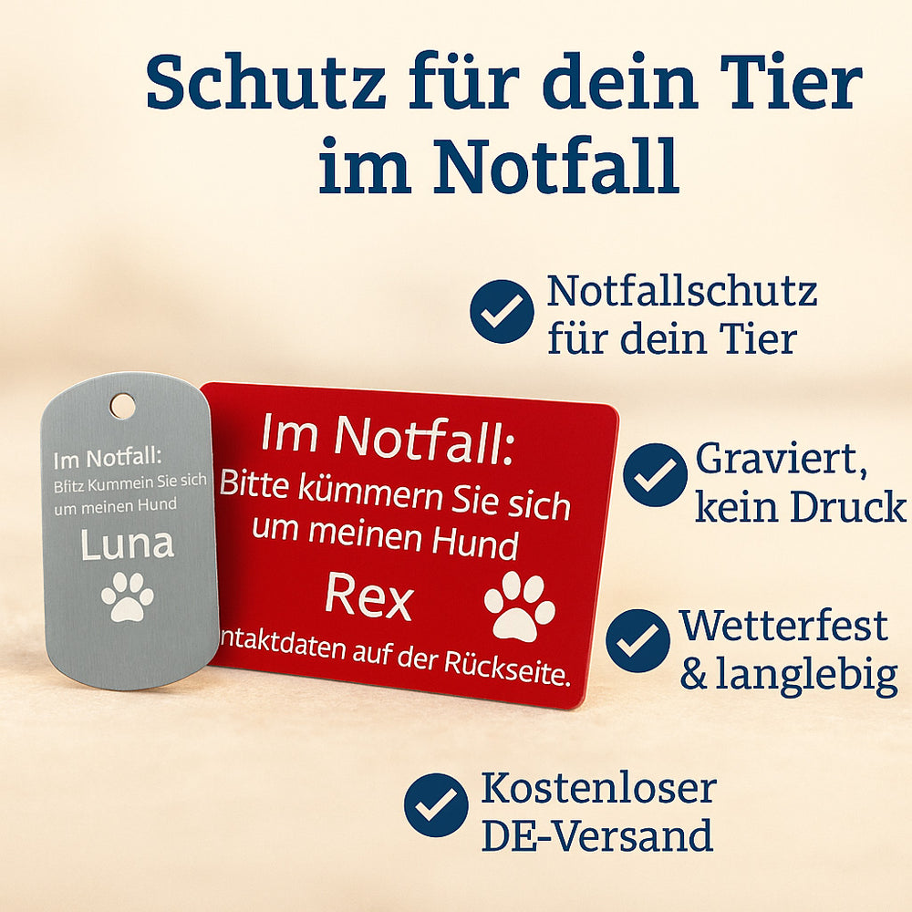 SOS-Notfallkarte für Haustiere mit gravierter Marke