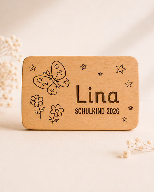 Personalisiertes Einschulungsset mit Buche-Frühstücksbrett