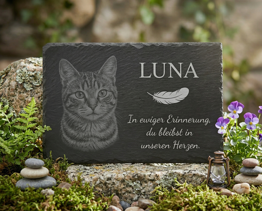 Slate Memorial Plaque with Engraving - Personalized Pet Gravestone for Dogs and Cats, Weatherproof Memorial Plate with Photo & Text for Pets