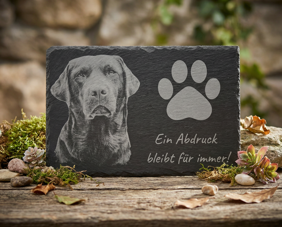 Slate Memorial Plaque with Engraving - Personalized Pet Gravestone for Dogs and Cats, Weatherproof Memorial Plate with Photo & Text for Pets