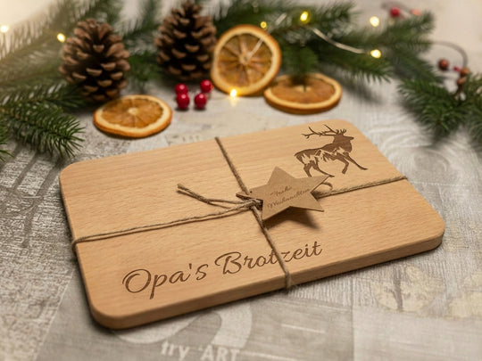 Personalisiertes Frühstücksbrett mit Gravur aus Buche oder Bambus